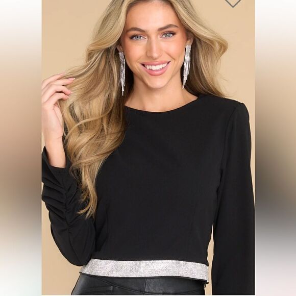 INA I'm Back Baby Black Sparkly Rhinestone Crop Top Black M NEW - Picture 4 of 13